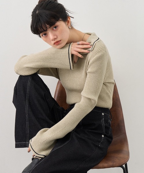 NOGLE(ノグル)の「【NOGLE/ノグル】襟付きラインフレアリブニット(ニット/セーター・レディース・グレイッシュベージュ/ライトグレー/ブラック/ブラウン/グレー/ネイビー・FREE)」の15枚目の写真