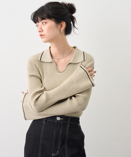 NOGLE(ノグル)の「【NOGLE/ノグル】襟付きラインフレアリブニット(ニット/セーター・レディース・グレイッシュベージュ/ライトグレー/ブラック/ブラウン/グレー/ネイビー・FREE)」の13枚目の写真