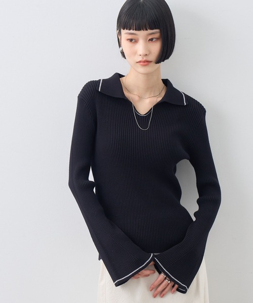 NOGLE(ノグル)の「【NOGLE/ノグル】襟付きラインフレアリブニット(ニット/セーター・レディース・グレイッシュベージュ/ライトグレー/ブラック/ブラウン/グレー/ネイビー・FREE)」の17枚目の写真