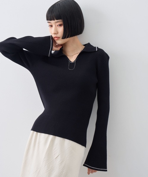 NOGLE(ノグル)の「【NOGLE/ノグル】襟付きラインフレアリブニット(ニット/セーター・レディース・グレイッシュベージュ/ライトグレー/ブラック/ブラウン/グレー/ネイビー・FREE)」の18枚目の写真