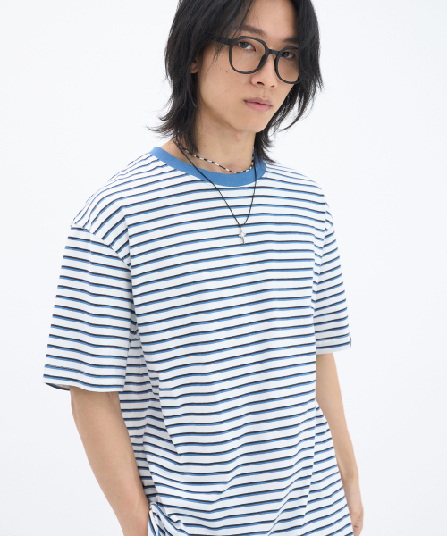GOSTREET(ゴーストリート)の「ストライプ半袖Tシャツホワイト(Tシャツ/カットソー・メンズ・ホワイト・MEDIUM/LARGE)」の1枚目の写真