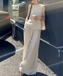 AMAJI（アマジ）の「ノースリーブトップス＋ワイドパンツセットアップ 無地 ゆったりシルエット（セットアップ）」