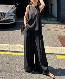 AMAJI（アマジ）の「ノースリーブトップス＋ワイドパンツセットアップ 無地 ゆったりシルエット（セットアップ）」