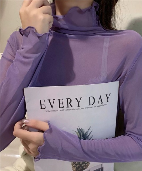 LUGG NAGG(ラグナグ)の「【456841】メロウシースルートップス(RZ)(Tシャツ/カットソー・レディース・ホワイト/ピンク/ブラック/パープル/グレー・FREE)」の21枚目の写真