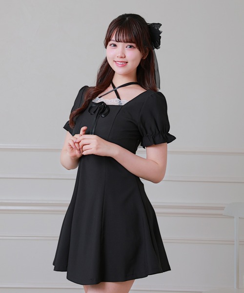 Anely(アネリー)の「Anely クロス リボン パフスリーブ ミニ ワンピース(ワンピース・レディース・ラベンダー/グレー/ブラック・FREE)」の4枚目の写真