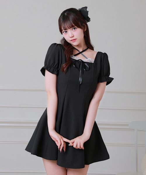 Anely(アネリー)の「Anely クロス リボン パフスリーブ ミニ ワンピース(ワンピース・レディース・ラベンダー/グレー/ブラック・FREE)」の5枚目の写真