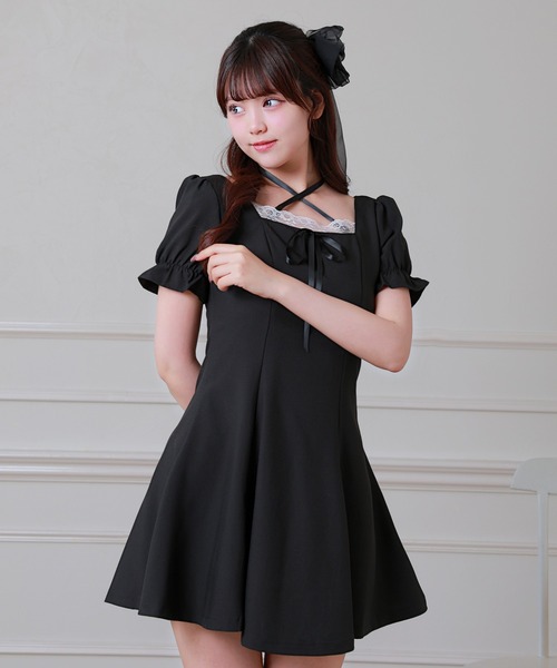 Anely(アネリー)の「Anely クロス リボン パフスリーブ ミニ ワンピース(ワンピース・レディース・ラベンダー/グレー/ブラック・FREE)」の7枚目の写真