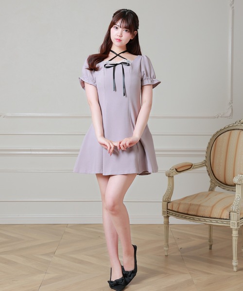 Anely(アネリー)の「Anely クロス リボン パフスリーブ ミニ ワンピース(ワンピース・レディース・ラベンダー/グレー/ブラック・FREE)」の13枚目の写真