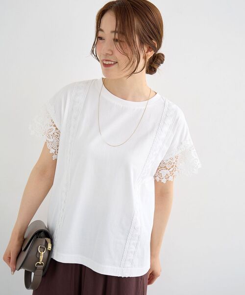 le.coeur blanc（ルクールブラン）の「レースドッキングカットソー（Tシャツ/カットソー・レディース・グレイッシュベージュ/ブラック/オフホワイト・38）」の21枚目の写真