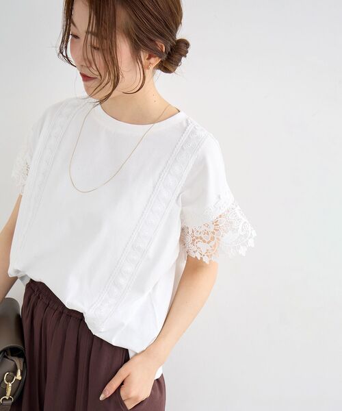 le.coeur blanc（ルクールブラン）の「レースドッキングカットソー（Tシャツ/カットソー・レディース・グレイッシュベージュ/ブラック/オフホワイト・38）」の22枚目の写真