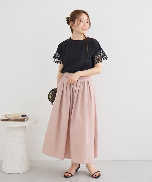 le.coeur blanc（ルクールブラン）の「レースドッキングカットソー（Tシャツ/カットソー・レディース・グレイッシュベージュ/ブラック/オフホワイト・38）」の11枚目の写真