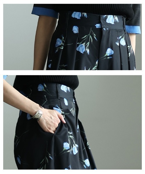 Sawa a la mode(サワアラモード)の「花柄ハイウエストタックワイドパンツ(その他パンツ・レディース・ブラック/ネイビー・FREE)」の9枚目の写真