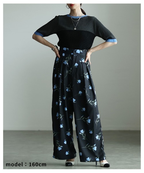 Sawa a la mode(サワアラモード)の「花柄ハイウエストタックワイドパンツ(その他パンツ・レディース・ブラック/ネイビー・FREE)」の11枚目の写真