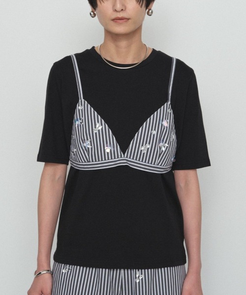 LOUNGEDRESS(ラウンジドレス)の「《セットアップ可》ストライプビジュービスチェ(シャツ/ブラウス・レディース・ブルー/ブラック・FREE)」の1枚目の写真
