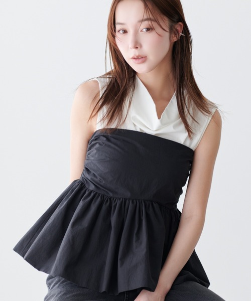Olume (オリュム)の「バルーンベアトップス(チューブトップ・レディース・ブラック/アイボリー・FREE)」の2枚目の写真