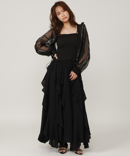 AND COUTURE(アンドクチュール)の「シャーリングカップ付きキャミソール(キャミソール・レディース・ブラック/オフホワイト・FREE)」の15枚目の写真