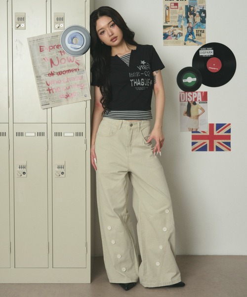 dispark(ディスパーク)の「DISPARK/【26年春夏新作】ストライプレイヤードクロップドT(Tシャツ/カットソー・レディース・ブラック/ホワイト・FREE)」の6枚目の写真