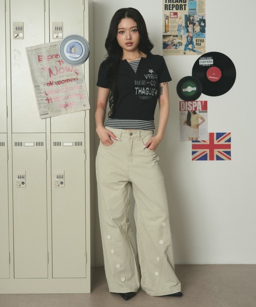 dispark(ディスパーク)の「DISPARK/【26年春夏新作】ストライプレイヤードクロップドT(Tシャツ/カットソー・レディース・ブラック/ホワイト・FREE)」の12枚目の写真