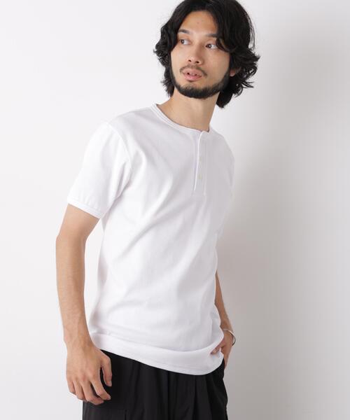 NANO universe（ナノユニバース）の「リブフライスヘンリーTシャツ 半袖（Tシャツ/カットソー・メンズ・ホワイト/ブラック・S/L/M）」の16枚目の写真