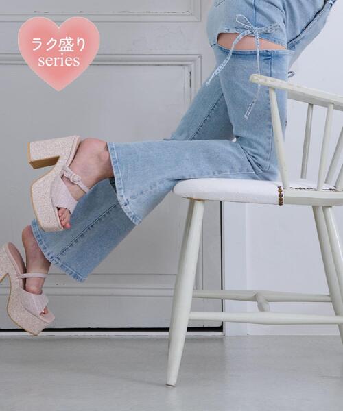ESPERANZA(エスペランサ)の「【ラク盛り/約12cm】ラク盛り厚底グリッターツイードミュール(サンダル・レディース・ホワイト系3/ピンク系7/ブラック系2・L/M/S/LL)」の21枚目の写真
