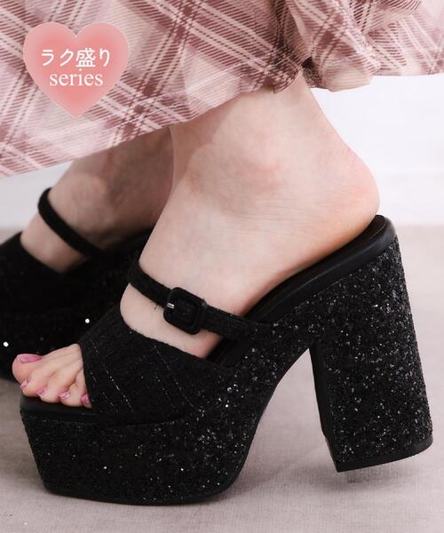 ESPERANZA(エスペランサ)の「【ラク盛り/約12cm】ラク盛り厚底グリッターツイードミュール(サンダル・レディース・ホワイト系3/ピンク系7/ブラック系2・L/M/S/LL)」の11枚目の写真