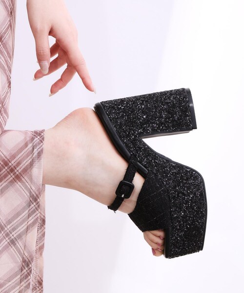 ESPERANZA(エスペランサ)の「【ラク盛り/約12cm】ラク盛り厚底グリッターツイードミュール(サンダル・レディース・ホワイト系3/ピンク系7/ブラック系2・L/M/S/LL)」の9枚目の写真
