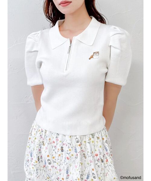 dazzlin(ダズリン)の「【mofusandコラボ】ジップコンパクトニットトップス(ニット/セーター・レディース・ブラック/ブルー/オフホワイト/ピンク・FREE)」の1枚目の写真