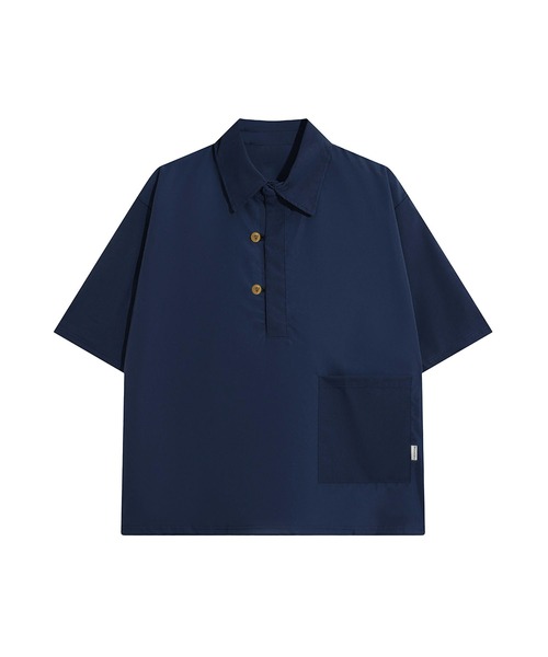 aimoha(アイモハ)の「【mens】ハーフボタン ビッグシルエット スキッパー 半袖プルオーバーシャツ(シャツ/ブラウス・メンズ・ベージュ/ネイビー・XX-LARGE/X-LARGE/LARGE/MEDIUM)」の1枚目の写真
