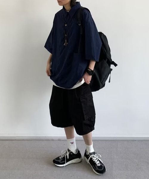 aimoha(アイモハ)の「【mens】ハーフボタン ビッグシルエット スキッパー 半袖プルオーバーシャツ(シャツ/ブラウス・メンズ・ベージュ/ネイビー・XX-LARGE/X-LARGE/LARGE/MEDIUM)」の8枚目の写真