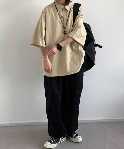 aimoha(アイモハ)の「【mens】ハーフボタン ビッグシルエット スキッパー 半袖プルオーバーシャツ(シャツ/ブラウス・メンズ・ベージュ/ネイビー・XX-LARGE/X-LARGE/LARGE/MEDIUM)」の15枚目の写真