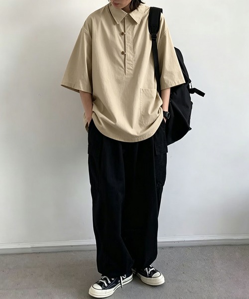 aimoha(アイモハ)の「【mens】ハーフボタン ビッグシルエット スキッパー 半袖プルオーバーシャツ(シャツ/ブラウス・メンズ・ベージュ/ネイビー・XX-LARGE/X-LARGE/LARGE/MEDIUM)」の16枚目の写真