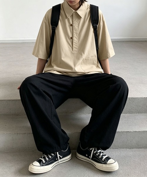 aimoha(アイモハ)の「【mens】ハーフボタン ビッグシルエット スキッパー 半袖プルオーバーシャツ(シャツ/ブラウス・メンズ・ベージュ/ネイビー・XX-LARGE/X-LARGE/LARGE/MEDIUM)」の18枚目の写真
