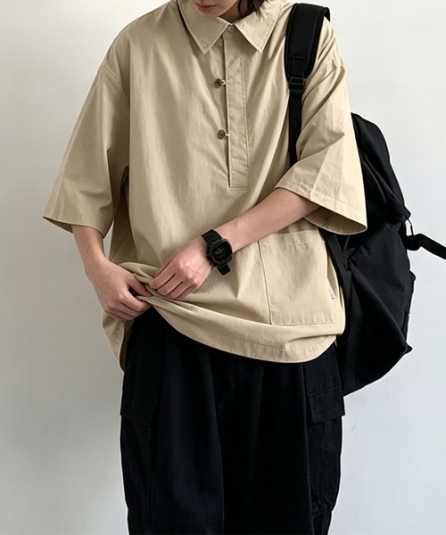aimoha(アイモハ)の「【mens】ハーフボタン ビッグシルエット スキッパー 半袖プルオーバーシャツ(シャツ/ブラウス・メンズ・ベージュ/ネイビー・XX-LARGE/X-LARGE/LARGE/MEDIUM)」の19枚目の写真