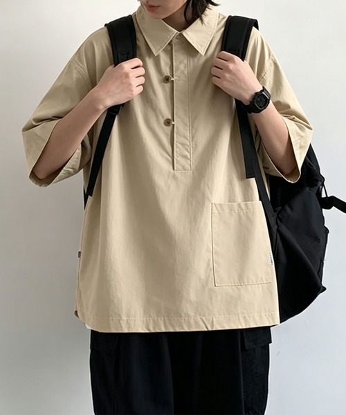 aimoha(アイモハ)の「【mens】ハーフボタン ビッグシルエット スキッパー 半袖プルオーバーシャツ(シャツ/ブラウス・メンズ・ベージュ/ネイビー・XX-LARGE/X-LARGE/LARGE/MEDIUM)」の20枚目の写真