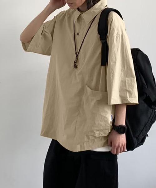 aimoha(アイモハ)の「【mens】ハーフボタン ビッグシルエット スキッパー 半袖プルオーバーシャツ(シャツ/ブラウス・メンズ・ベージュ/ネイビー・XX-LARGE/X-LARGE/LARGE/MEDIUM)」の21枚目の写真