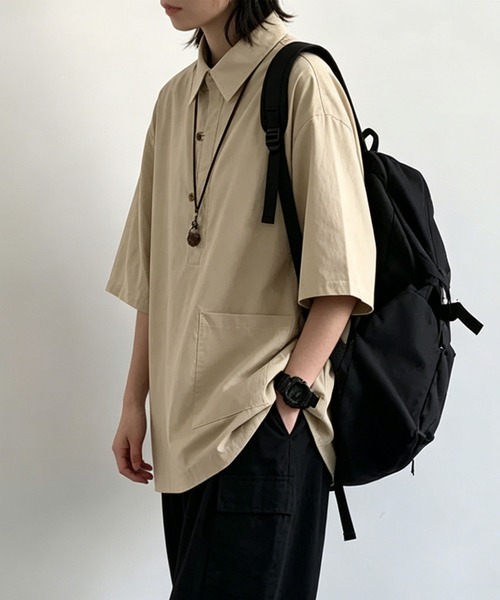 aimoha(アイモハ)の「【mens】ハーフボタン ビッグシルエット スキッパー 半袖プルオーバーシャツ(シャツ/ブラウス・メンズ・ベージュ/ネイビー・XX-LARGE/X-LARGE/LARGE/MEDIUM)」の22枚目の写真