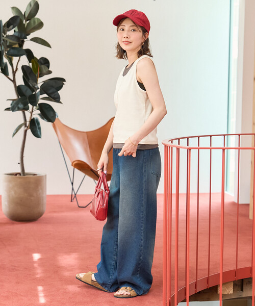 FREAK'S STORE(フリークスストア)の「限定展開 レイヤード風 スナップ ヘンリーネック タンクトップ(Tシャツ/カットソー・レディース・ブラウン/ネイビー/ライトグレー/ブラック/ナチュラル・フリ-)」の9枚目の写真