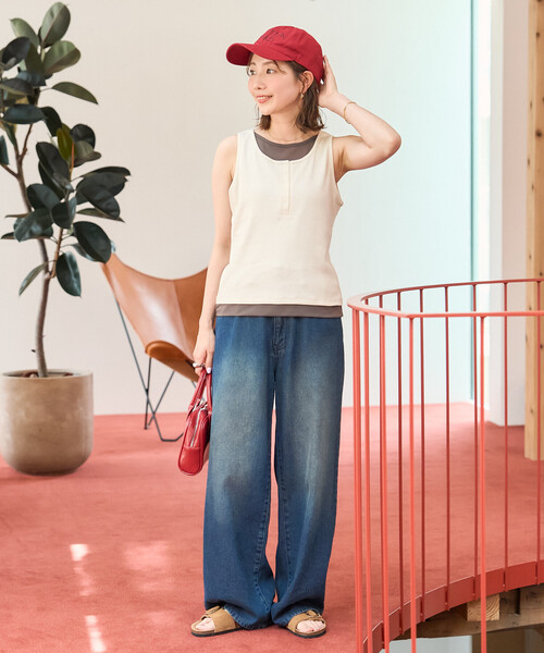 FREAK'S STORE(フリークスストア)の「限定展開 レイヤード風 スナップ ヘンリーネック タンクトップ(Tシャツ/カットソー・レディース・ブラウン/ネイビー/ライトグレー/ブラック/ナチュラル・フリ-)」の12枚目の写真