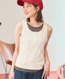 限定展開 レイヤード風 スナップ ヘンリーネック タンクトップ