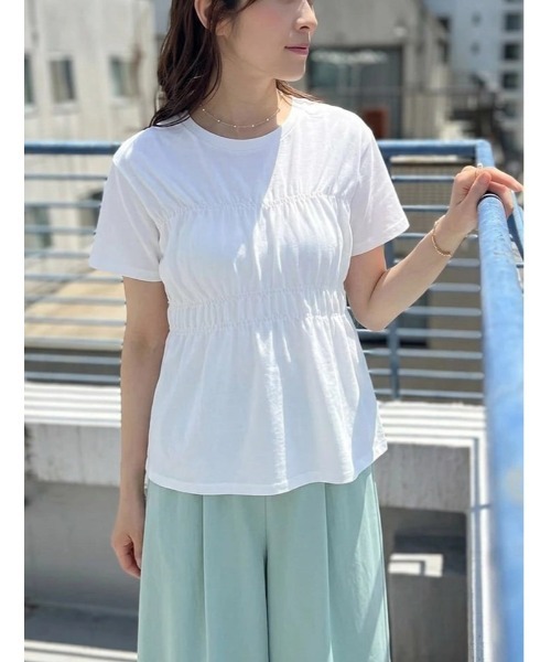 fifth(フィフス)の「シャーリングデザインTシャツ(Tシャツ/カットソー・レディース・ホワイト/ブラック・M)」の1枚目の写真