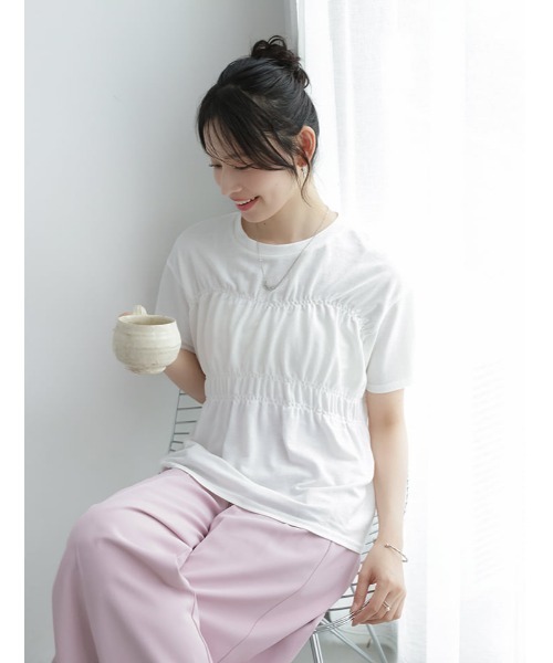 fifth(フィフス)の「シャーリングデザインTシャツ(Tシャツ/カットソー・レディース・ホワイト/ブラック・M)」の3枚目の写真