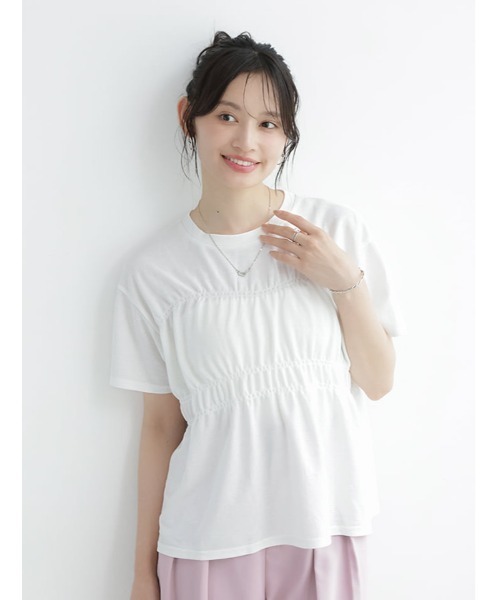fifth(フィフス)の「シャーリングデザインTシャツ(Tシャツ/カットソー・レディース・ホワイト/ブラック・M)」の4枚目の写真