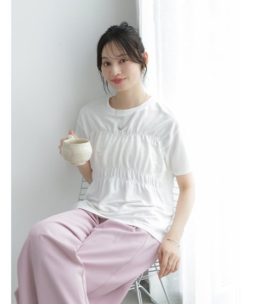 fifth(フィフス)の「シャーリングデザインTシャツ(Tシャツ/カットソー・レディース・ホワイト/ブラック・M)」の8枚目の写真