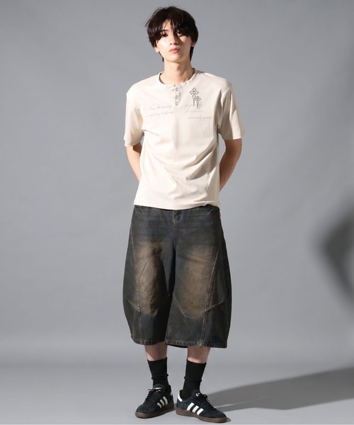 LAND MUSEUM（ランドミュージアム）の「LAND MUSEUM／クロスリブヘンリー半袖T（Tシャツ/カットソー・メンズ・ライトベージュ/チャコール・LARGE/MEDIUM）」の9枚目の写真