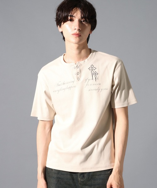 LAND MUSEUM（ランドミュージアム）の「LAND MUSEUM／クロスリブヘンリー半袖T（Tシャツ/カットソー・メンズ・ライトベージュ/チャコール・LARGE/MEDIUM）」の12枚目の写真