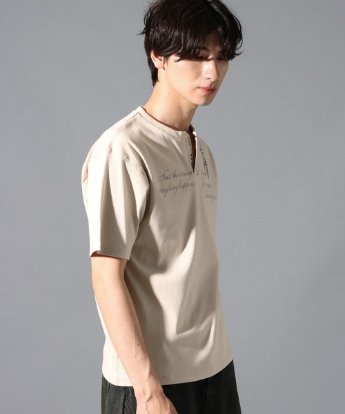 LAND MUSEUM（ランドミュージアム）の「LAND MUSEUM／クロスリブヘンリー半袖T（Tシャツ/カットソー・メンズ・ライトベージュ/チャコール・LARGE/MEDIUM）」の13枚目の写真