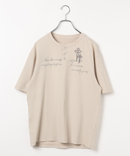 LAND MUSEUM（ランドミュージアム）の「LAND MUSEUM／クロスリブヘンリー半袖T（Tシャツ/カットソー・メンズ・ライトベージュ/チャコール・LARGE/MEDIUM）」の15枚目の写真