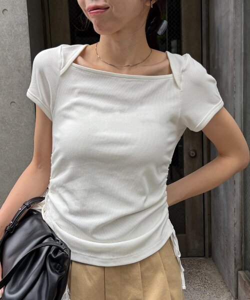 CAPRICIEUX LE'MAGE（カプリシューレマージュ）の「スクエアネックドロストT（Tシャツ/カットソー・レディース・グレー/ネイビー/イエロー/ホワイト・FREE）」の14枚目の写真