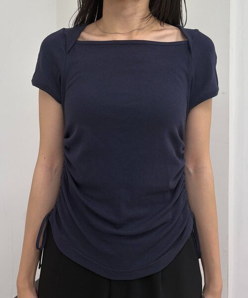 CAPRICIEUX LE'MAGE(カプリシューレマージュ)の「スクエアネックドロストT(Tシャツ/カットソー・レディース・グレー/ネイビー/イエロー/ホワイト・FREE)」の6枚目の写真