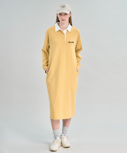 GYMPHLEX(ジムフレックス)の「Gymphlex | コットンジャージー ラガーシャツワンピース WOMEN(ワンピース・レディース・チャコール/ブルー/マスタード・14)」の4枚目の写真